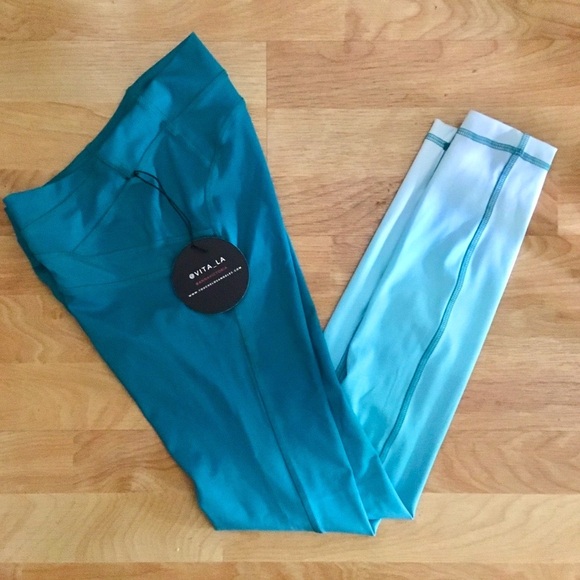 VITA LA x ANNA VICTORIA teal ombré leggings S - Picture 2 of 8